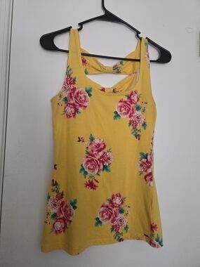 Garage Yellow Floral Rose Double Bow Cutout Back Tank Top Small